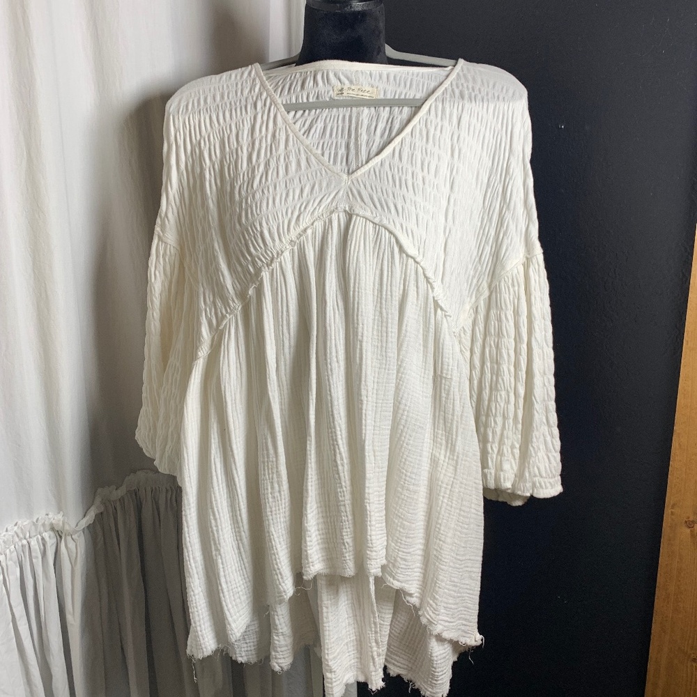 Free People white flowy boho tunic summer beachy vibes size Medium